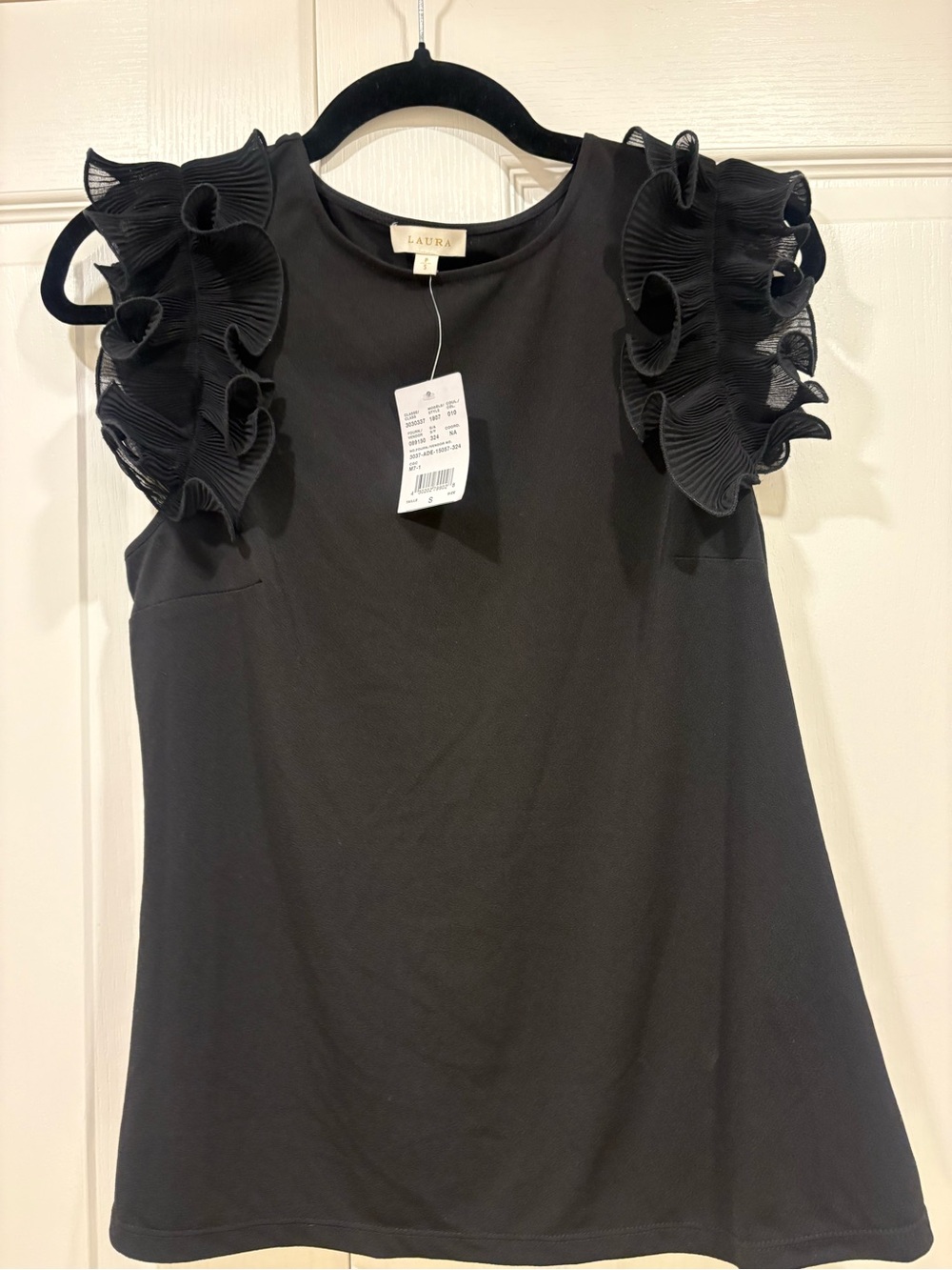 Laura Black Ruffle Sleeve Women's Top
